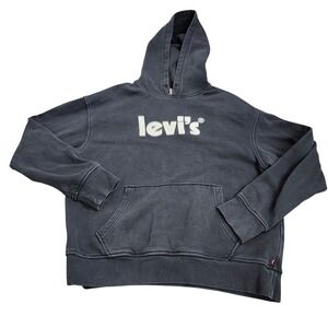 Levis Mens Relaxed Fit Logo Hoodie Faded Black Sweatshirt Medium 15331